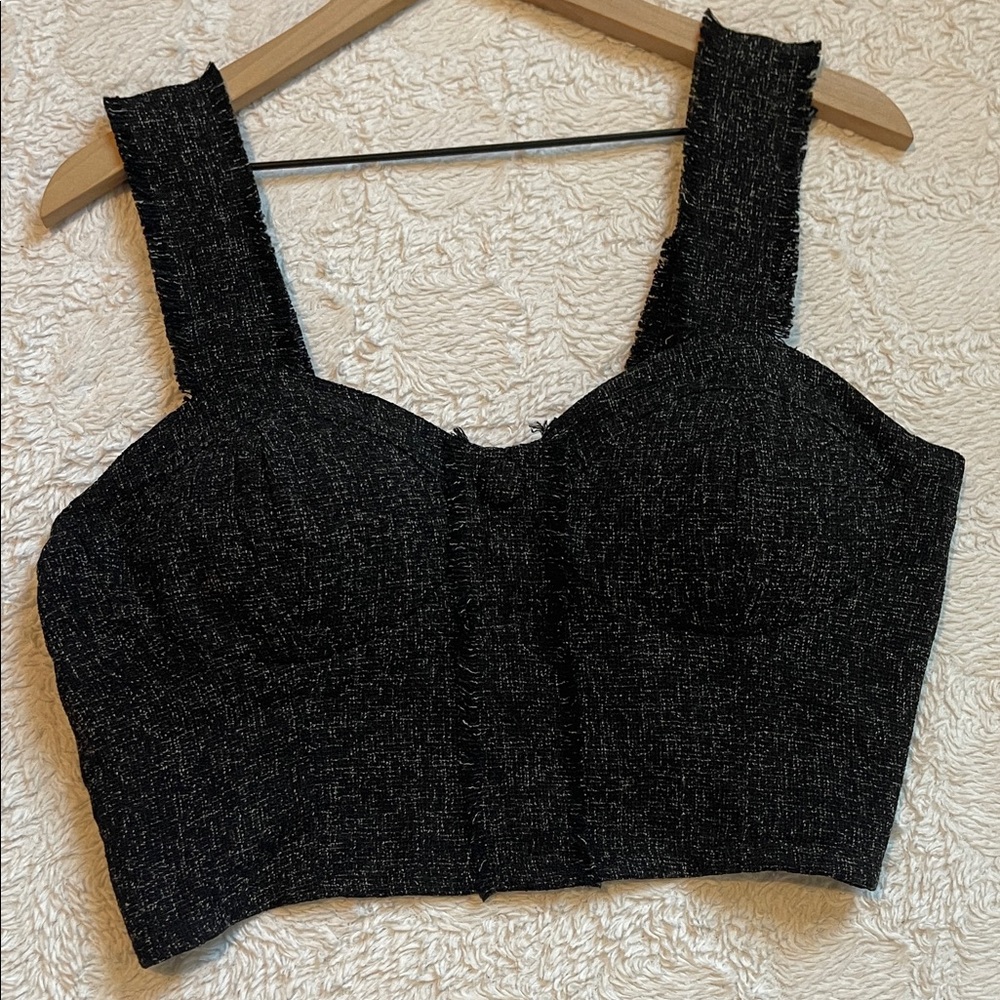 Black Tweed Crop Top